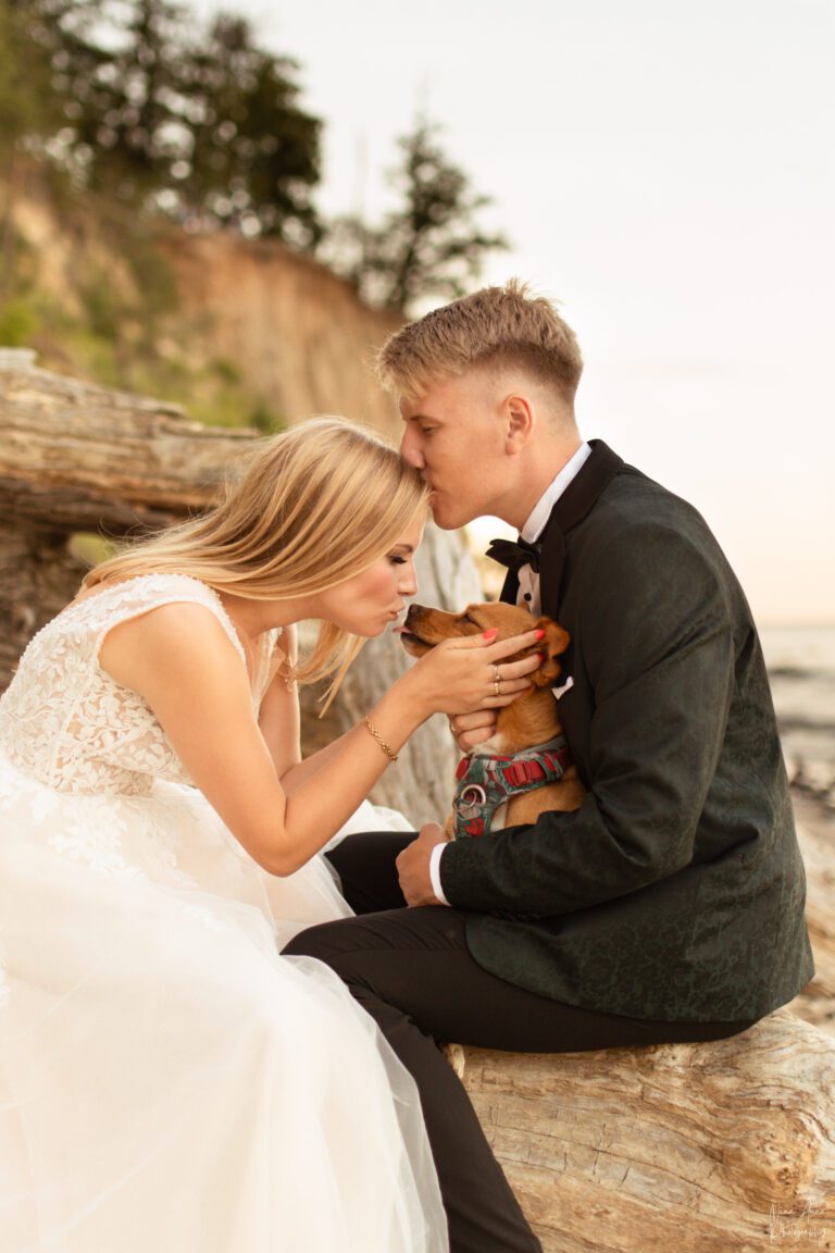 Sesja ślubna na plaży z psem